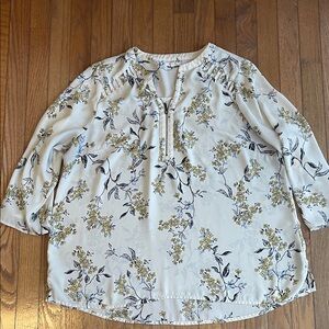 Maurices Ivory Floral Blouse with Yellow and Blue Accents